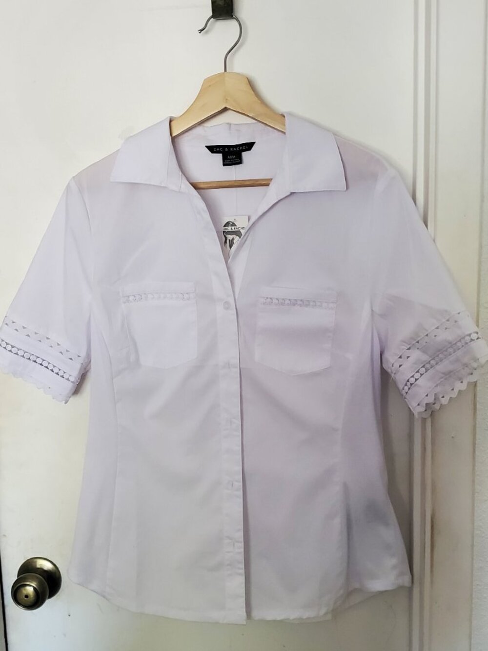 Zac & Rachel Woven And Knit Button Front Shirt Women's Size M